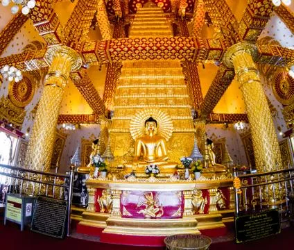 Ancient temple with Buddha statue inside pagoda at Ubon Ratchathani, Thailand. Stock Photos