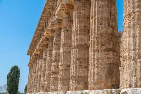 Ancient temple columns with fluted surfaces 스톡 사진