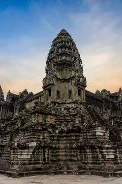 Ancient temple complex in honor of the god Vishnu Angkor Wat in Cambodia. Stock Photos