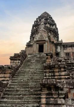 Ancient temple complex in honor of the god Vishnu Angkor Wat in Cambodia. Stock Photos