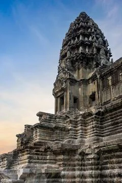 Ancient temple complex in honor of the god Vishnu Angkor Wat in Cambodia. Stock Photos