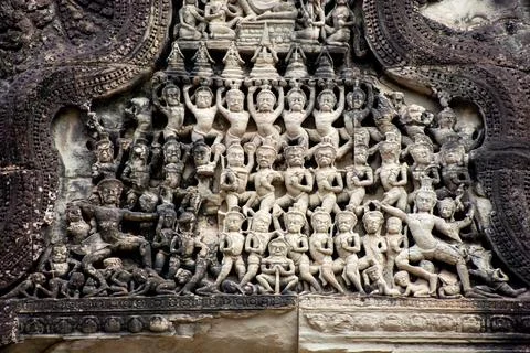 Ancient temple complex in honor of the god Vishnu Angkor Wat in Cambodia. Stock Photos