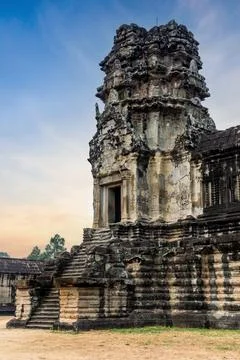 Ancient temple complex in honor of the god Vishnu Angkor Wat in Cambodia. Stock Photos
