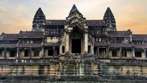 Ancient temple complex in honor of the god Vishnu Angkor Wat in Cambodia. Foto stock