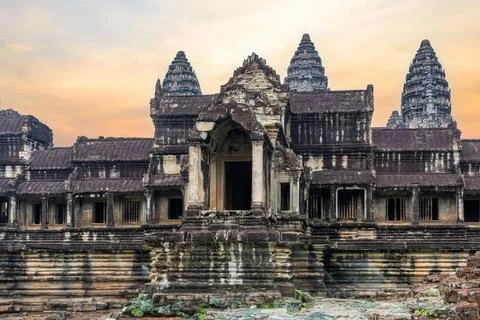 Ancient temple complex in honor of the god Vishnu Angkor Wat in Cambodia. Stock Photos