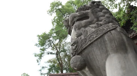 The ancient temple in front of the stone lion Stock Footage 25781483