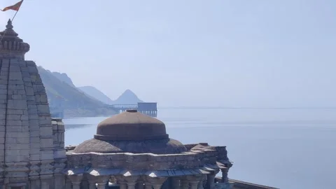 Ancient Temple Overlooking a Serene Lake Stock Footage 327916530