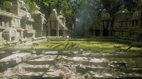 Ancient temple ruins surrounded by lush greenery in Cambodias jungle 動画素材 304508845