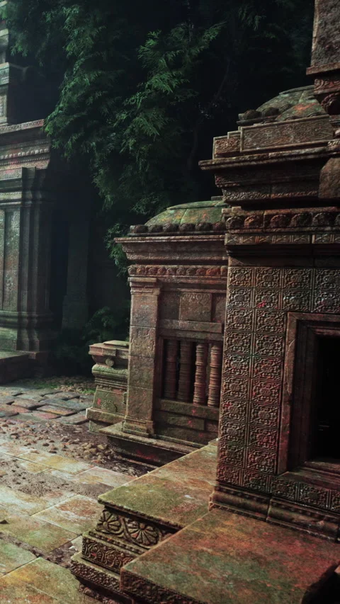 Ancient temple ruins surrounded by trees in a forest setting Stock Footage 341015825