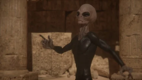 Ancient temple scene with aliens reviving a pharaonic alien queen Stock Footage 292504090