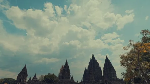 Ancient Temple Silhouette Against Dramatic Cloudy Blue Sky Stock Footage 333325920