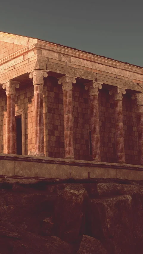 Ancient temple stands at sunset in historic Greece with stone columns Stock Footage 342156846