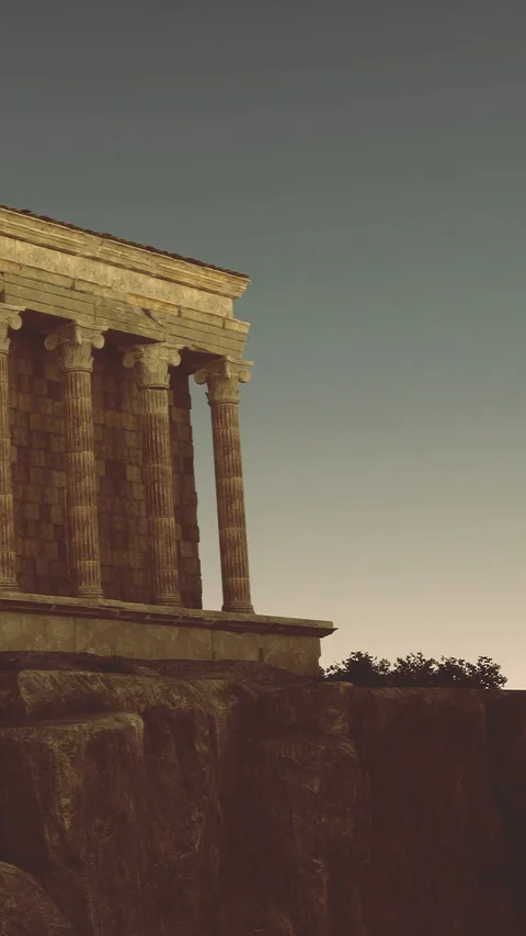 Ancient temple stands tall against a tranquil evening sky in Greece Stock Footage 331837059