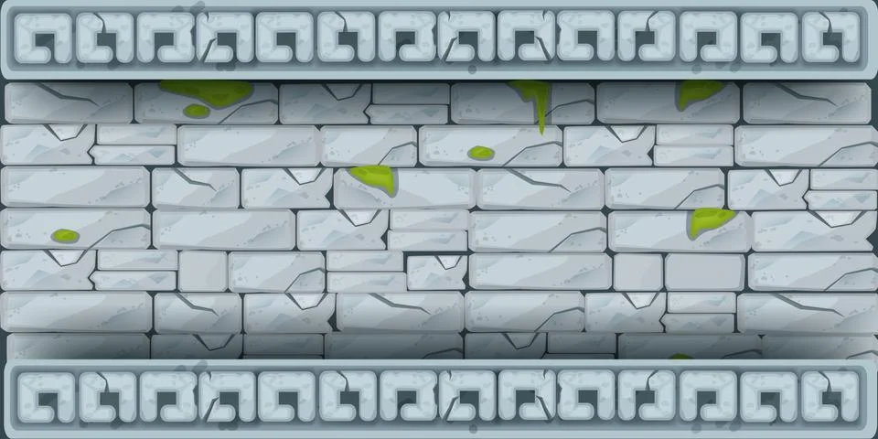 Ancient temple stone vector wall, rock texture background, game ui border Stock Illustration