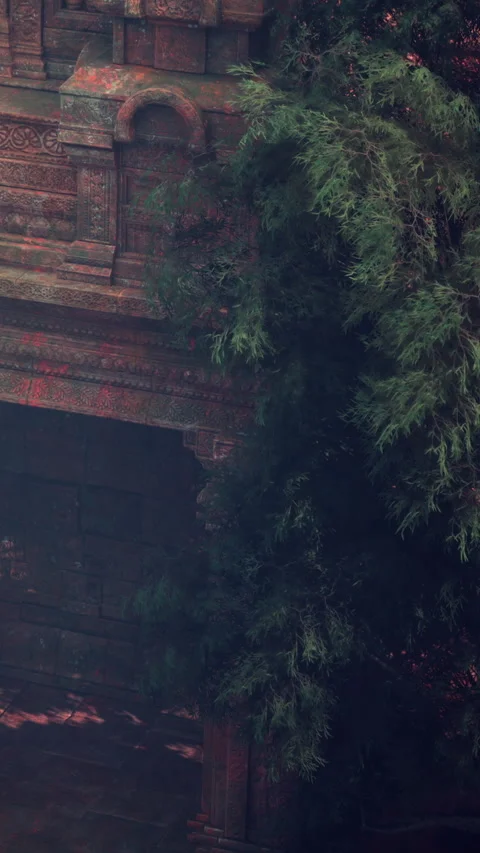 Ancient temple structure surrounded by lush green foliage in daylight Stock Footage 338018825