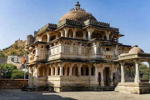 Ancient temple unique architecture with bright blue sky at morning 스톡 사진