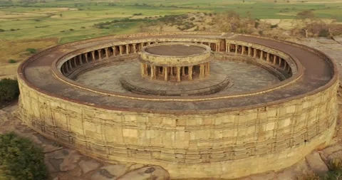 Ancient Temple/Monuments of India Drone View|64 Yogini Temple|Close Spiral 4K Stock Footage 154863057