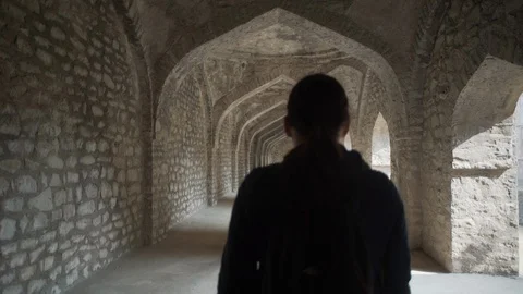 Ancient temples in  mandu with a model Stock Footage 111565582