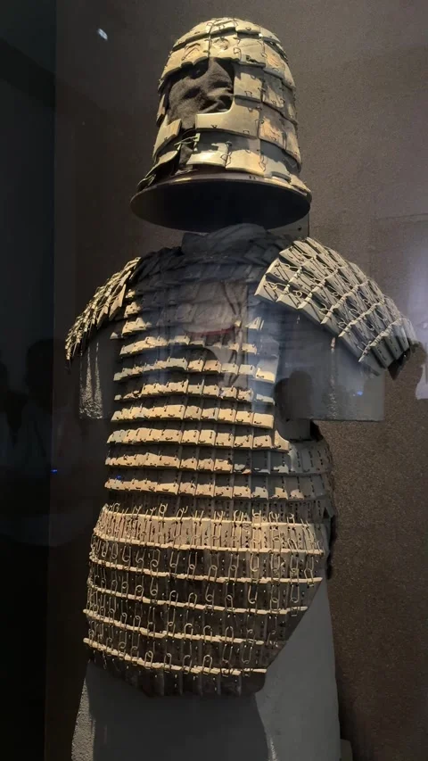 Ancient Terracotta Warrior Armor and Helmet on Display in Xi'an, China Vídeo Stock 337093464
