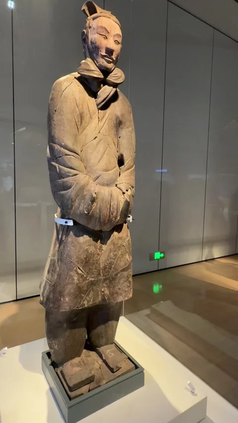Ancient Terracotta Warrior Statue Displayed at the Museum in Xi'an, China Stock Footage 337093610