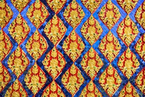 Ancient Thai art pattern in Wat thasung. Stock Photos