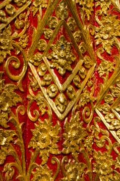 Ancient thai pattern on buddha temple wall Stockfoto's