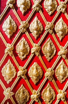 Ancient thai pattern on buddha temple wall Stock Photos