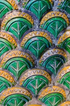Ancient thai pattern on buddha temple wall Stock Photos