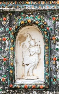 Ancient thai pattern on buddha temple wall , thailand Stock Photos