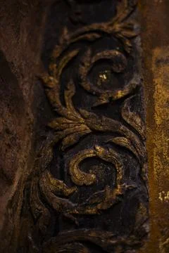 Ancient Thai Pattern On Cement Wall Traditional Art Foto stock