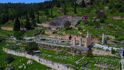 The Ancient Theater of Delphi in Greece with a Drone Dolly In Shot. Stock Footage 264774156