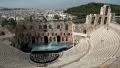 Ancient theatre near a Parthenon temple, Athenian Acropolis, Greece HD Footage