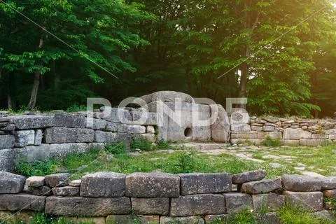 Ancient tiled dolmen in the valley of the river Jean. Monument of archeology Stock Photos