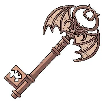 Ancient Time-Worn Key 8-Bit Pixel Art Stock Illustration