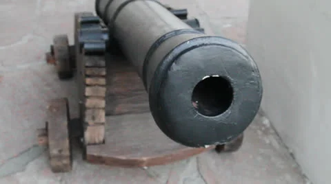 The ancient tool of artillery with integration on a barrel Stock Footage 25718939