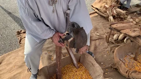 Ancient tool for working corn Stock-Footage 196603280