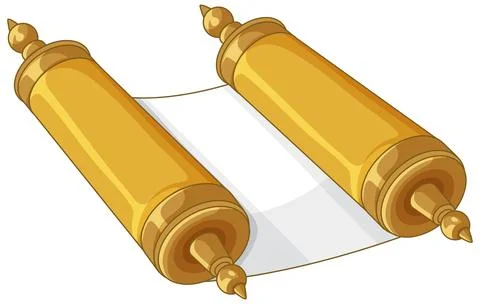 Ancient Torah Scroll with Gold Handles and White Parchment Paper Stock Illustration