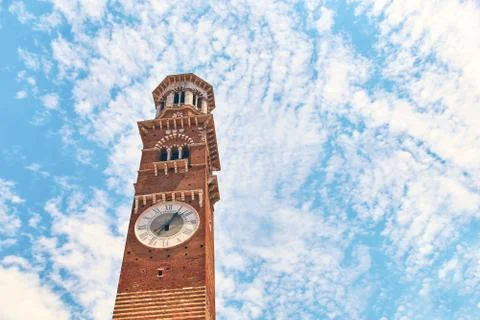 Ancient Torre dei Lamberti, tower in Verona, northern Italy Stock Photos