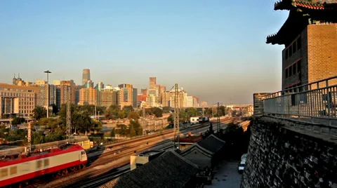 The ancient tower and the train,Beijing,China Vídeo Stock 33214580