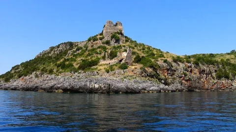 Ancient tower on rocks - sea of coast of cilento, salerno - italy Stock Footage 103598751