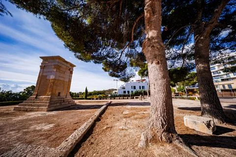 Ancient Tower View Through Mediterranean Trees Stock Photos