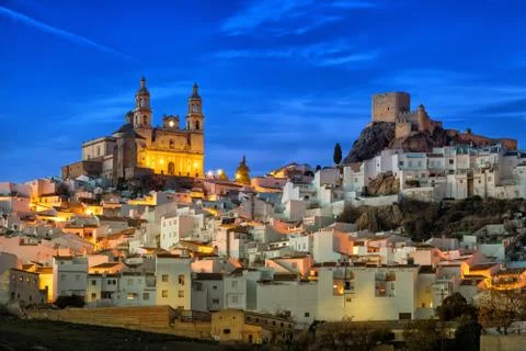 Ancient town Olvera in the evening, Spain Stock-Fotos