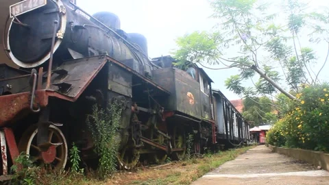 Ancient train at station Stock Footage 197049810