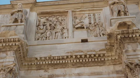 The ancient Triumphal Arch of Constantine that represent victory in Rome, Italy Stock Footage 205569936