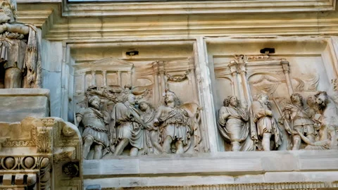 The ancient Triumphal Arch of Constantine that represent victory in Rome, Italy Stock Footage 205570530