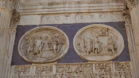 The ancient Triumphal Arch of Constantine that represent victory in Rome, Italy Stock Footage 205570579