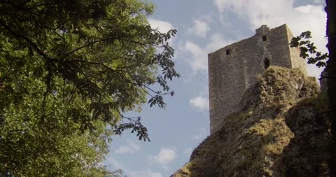 Ancient Trosky Castle Tower On Basalt Rock In Bohemian Paradise Czech Republic Stock Footage 345106592
