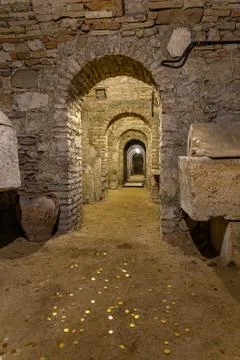 Ancient underground crypts Stock Photos