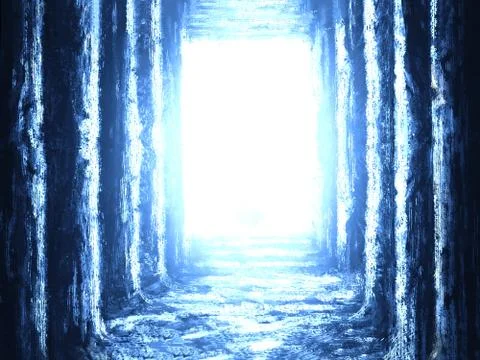 Ancient unknown temple of destiny. Blue color. Stock Illustration