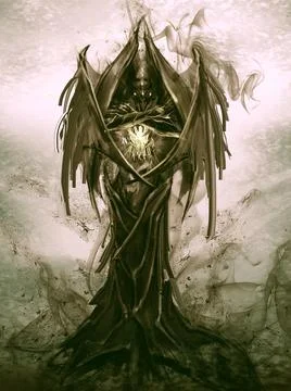 Ancient vampire with doubled wing evil scary creepy figures like smoky element Stock Illustration